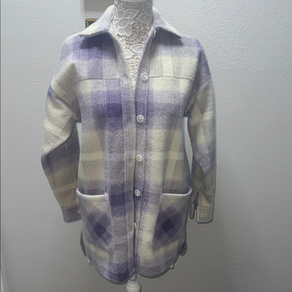 DSG Women's Checkered Teddy Jacket in Purple and Cream
